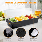 WICHEMI Fruit, Veggie & Condiment Caddy with Lid Dispenser Tray Garnish Station for Bartending & Serving Taco, Ice Cream, Salad Bar - Topping Organizer for Restaurant Supplies (5 Compartment, 2 Pack)