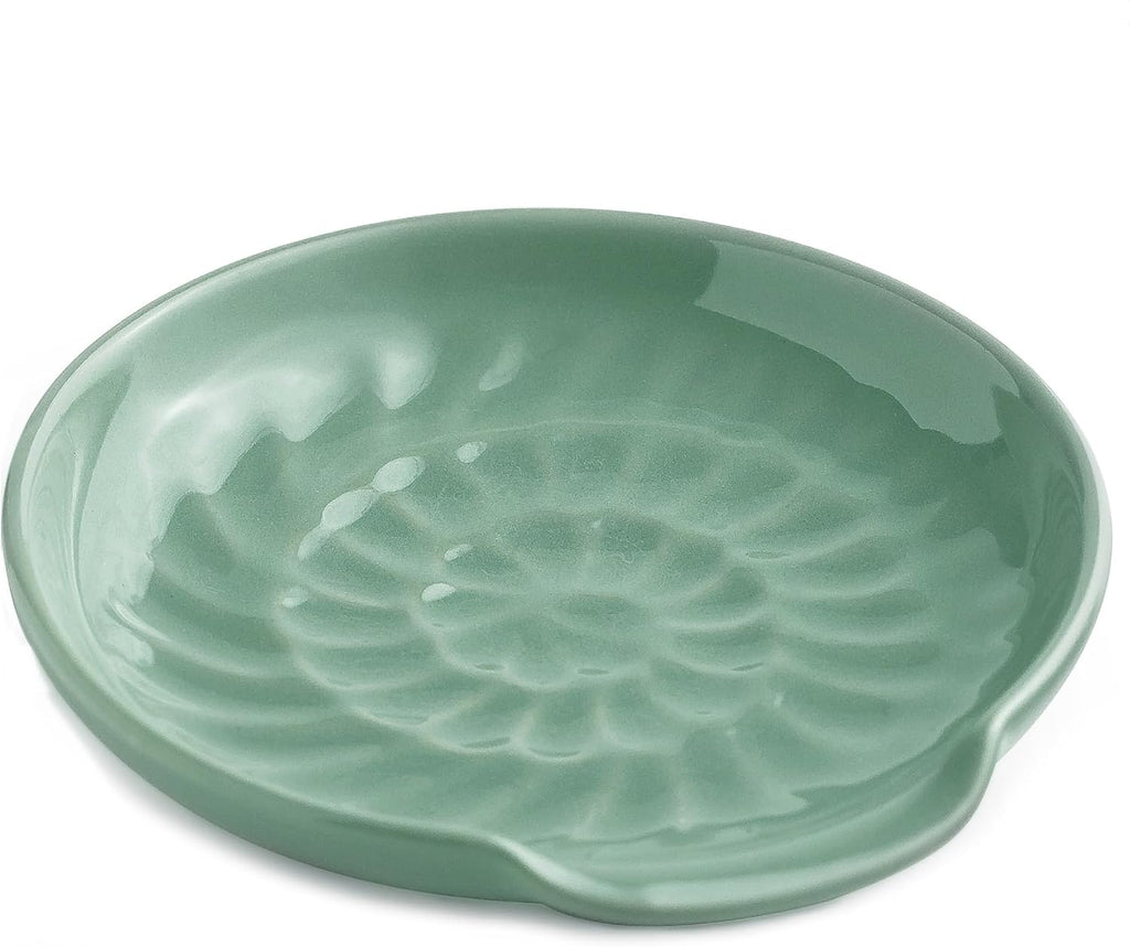 Ceramic Spoon Rest Cooking Spoon Holder for Stove Top, Modern Farmhouse Kitchen Decor for Multiple Utensil, Ladles Tongs Spatula - Green