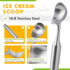 Ice Cream Scoop Stainless Steel. Ice Cream Scooper, Heavy Duty, Seamless Design, Comfortable Grip Long Handle, for Ice Cream, Gelato, Sorbet, Cookie Dough, Melon, Frozen Yogurt