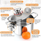 P&P CHEF 4 Quart Tri-Ply Stainless Steel Stock Pot, 4 Qt Stockpot Pasta Cooking Pot with Visible Lid for Soup Vegetable, Induction Cookware for All Stoves, Sturdy & Double Handle, Dishwasher Safe