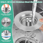 Kitchen Sink Drain Strainer/Strainer Basket, Upgraded 3 in 1 Stainless Steel Pop-up with Anti-Clogging Basket Sink Stopper, Suitable for US Standard 3-1/2" Sink Drain Hole (Brushed Nickel)