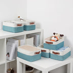 DULLEMELO Storage Baskets Bins for Organizing, Small Fabric Baskets for Shelves, Closets, Nursery, Home, Office, Empty Gift Baskets (6-Pack, White&Teal)