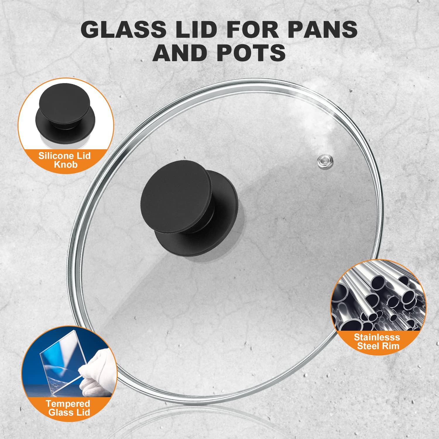 Wadaza Pan Lid 12 Inch - Tempered Glass Pot Lid - Oven Safe Replacement Glass Lid for Frying Pan Wok Pot Skillet