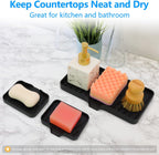 3-Pack Silicone Soap Dish, Sponge Holder for Sink, Kitchen Soap Tray, Bathroom Soap Holder, Sponge Tray with Drain (Black)