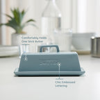 Kook Ceramic Butter Dish with Lid, Kitchen Countertop Butter Keeper, Serving Tray with Cover, Storage Container, Holds 1 Stick, Microwave and Dishwasher Safe, Casper Blue