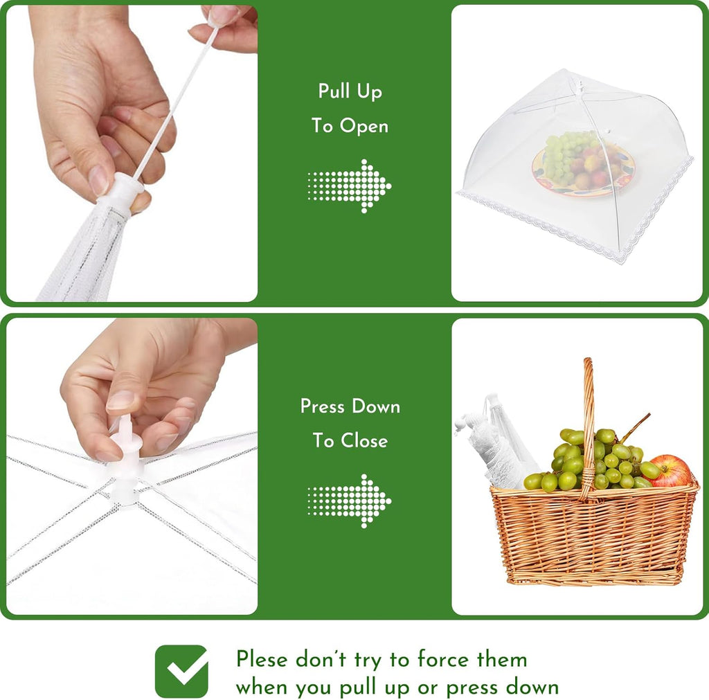 Mesh Food Covers for Outside - Upgraded 6 Pack Large 17x17 in Food Tent Food Cover Outdoors Party Collapsible Picnic Nets Umbrella Mesh Screen Pop Up Food Dome (White)
