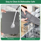GUUKIN Dish Drying Mat, 14.7"x10.2" Drying Matt Kitchen Counter, Non-Slip Drying Pad, Easy Clean Pad for Countertop Protection, Multi-Functional Use (Grey)