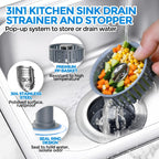 zaa 2 Pack 3 in1 Kitchen Sink Drain Strainer & Sink Stopper, Pop Up Stainless Steel Kitchen Drain Plug & Cover with Anti-Clogging Basket Strainer, Fit US Standard 3-1/2'' Drain Hole