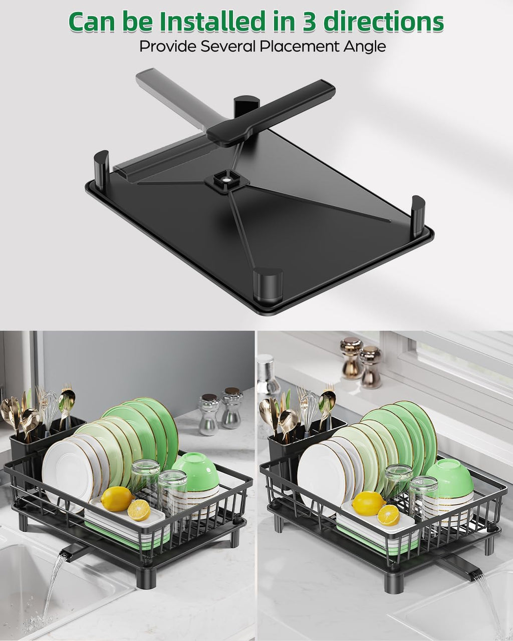Dish Drying Rack for Kitchen Counter, Stainless Steel Drainer Anti Rust, Smart Drainage System Drainboard with Detachable Cutlery Holder, Handwash Dish Helper for Home, Apartment Space Saving