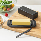 Butter Dish with Lid for Countertop, Butter Dish with Knife, Butter Keeper for Kitchen or Fridge, Bamboo Fiber Butter Tray, Butter Holder for 1 Stick Butter, BPA-free, Dishwasher Safe(Black)