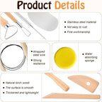Akamino 20 Pcs Pottery Tools Include 1 Wood Rolling Pin,1 Portable Pottery Linen Tablecloth, 10 Pcs 5 Size Teaching Rolling Mud Stick Guide, 8 Clay Sculpting Tools for Manual Self Ceramic Clay Making