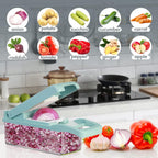 Ourokhome Vegetable Chopper Onion Cutter, 12 in 1 Professional Mandoline Slicer for Kitchen, Multifunctional Food Chopper for Potato, Tomato, Veggie with Strainer Basket, 8 Blades, Blue