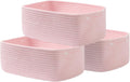 Small Woven Basket, 13.5 x 9.5 x 5 Inches, Storage Basket for Organizing, Cute Small Rope Shelf Closet Cube Storage Bins Baskets for Shelves, Dog Toy Gift Baskets Empty, 3 Pack Light Pink