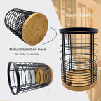 Utensil Holder with Removable Dividers, 7.2'' Large Capacity Kitchen Utensil Holder with Bamboo Base & Iron Mesh, Anti-Tip Design, 4 Partitions Utensils Holder Counter, Matte Black