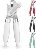 Zulay Kitchen Heavy Duty Stainless Steel Can Opener Manual with Large Bottle Opener - Manual Can Opener with Turn Knob with Soft Grip Handles - White