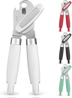 Zulay Kitchen Heavy Duty Stainless Steel Can Opener Manual with Large Bottle Opener - Manual Can Opener with Turn Knob with Soft Grip Handles - White