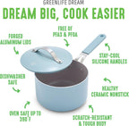 GreenLife 2 Quart Nonstick Saucepan with Lid, Lightweight Healthy PFAS-Free Milk Pan, Dishwasher & Oven Safe Soup Pan, Durable Body, Silicone Stay-Cool Handle, Easy Release Chef’s Pan, Blue Haze