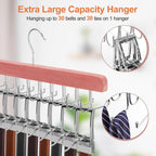 TOPIA HANGER Cedar 2 Pack 2 in 1 Belt Tie Hanger for Closet Max 60 Belts with 60 Ties Capacity, 20 Hooks Belt Tie Racks Hanger for Closet Organizer Storage Curved Fit Belt and Flat Fit Tie - CT60C