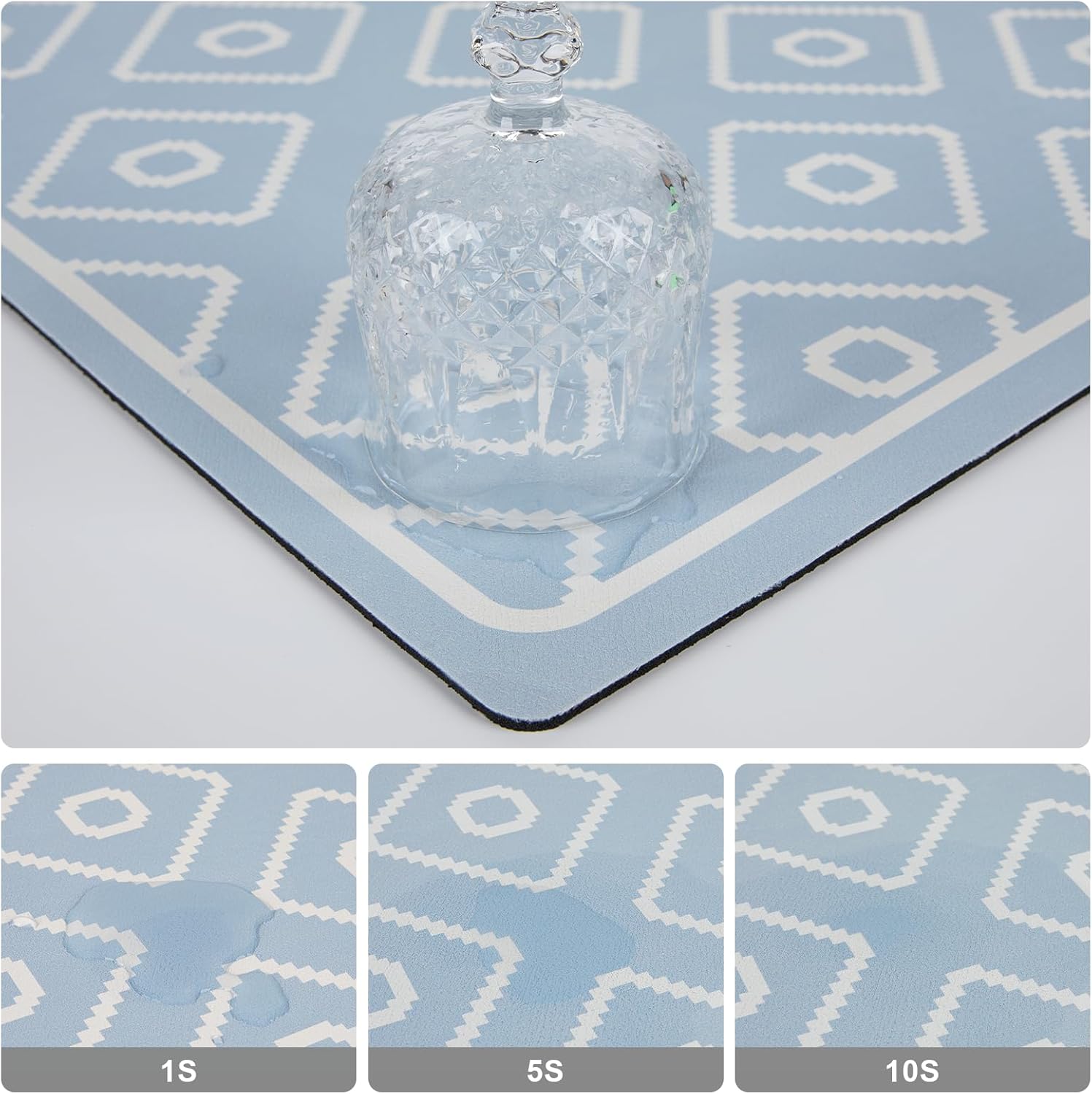 SUEH DESIGN Dish Drying Mat, Absorbent Coffee Mat 23.6 x 15.7 in Quick Dry Kitchen Drying Dish Drain Mat for Kitchen Counter Coffee Bar, Blue