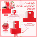 10 Pack 2 Cup Disposable Drink Carrier with Handle Paperboard Coffee Cup Holder Portable for Hot Cold Drinks Food Delivery Services with Heart Card for Teacher Appreciation Week Mother's Day