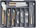 Large Silverware Organizer,Expandable Utensil Drawer Organizer,BPA Free Utensil Holder,Adjustable Silverware Tray Cutlery Drawer Organizer for Kitchen Flatware,Large,Grey (6-8 Slots)