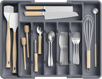 Large Silverware Organizer,Expandable Utensil Drawer Organizer,BPA Free Utensil Holder,Adjustable Silverware Tray Cutlery Drawer Organizer for Kitchen Flatware,Large,Grey (6-8 Slots)