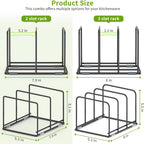 Pan and Pot Organizer Rack, Cutting Board Organizer for Cookie Sheet,Frying Pan inside Cabinet,Baking Pan, Tray Organizer for Kitchen Storage - Total 5 Compartments(2 Pcs)
