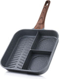SENSARTE Nonstick Divided Grill Pan for Stove Tops, 3-Section Versatile Breakfast Grilling Pan, Durable Square Grill Skillet, Steak Griddle Pan, PFOA, PFOS, APEO Free, Induction Compatible, 9.5 Inch