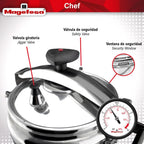 MAGEFESA Chef 23-Quart Aluminum Pressure Cooker – Stainless Steel Lid, Thermodiffusion Base, 3 Safety Systems, Fast & Even Cooking