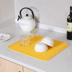 Silicone Dish Drying Mat for Multiple Usage,Easy clean,Eco-friendly,Heat-resistant Silicone Mat for Kitchen Counter or Sink,Refrigerator or Drawer Liner Yellow XL 18 inches x 16 inches