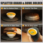 4 in 1,WENWELL Vented Collapsible Microwave Splatter Cover & Mat,Kitchen dish bowl Plate lid for Food,Dishwasher-Safe,BPA-Free Silicone & Plastic