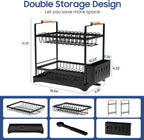 2-Tier Large Dish Drying Rack for Kitchen Counter with Drainboard and Cutlery Holder, 2 Tier Dish Drying Rack, Black,16.54" D x 11.81" W x 17.71" H