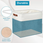 Large Fabric Storage Baskets | 50L Storage Bins, Decorative Linen Closet Baskets with Handles for Organizing, Shelf, Toys, Clothes, Home, Office, Nursery, 17x12x15Inches (Teal&White)