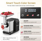 AAOBOSI Meat Grinder Electric 3000W Max with Touch Color Screen, Auto-Reverse & Built-in Storage - 3 Speed Settings,Grinding, Sausage & Kibbe Making for Home Use, Stainless Steel