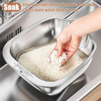 Rice Washer Strainer Bowl, Stainless Steel Washing Bowl whit Side Drainers, Versatile Square Quinoa Colander for Cleaning Rinsing Fruits, Vegetables, and Beans - Multifunctional Drain Basket