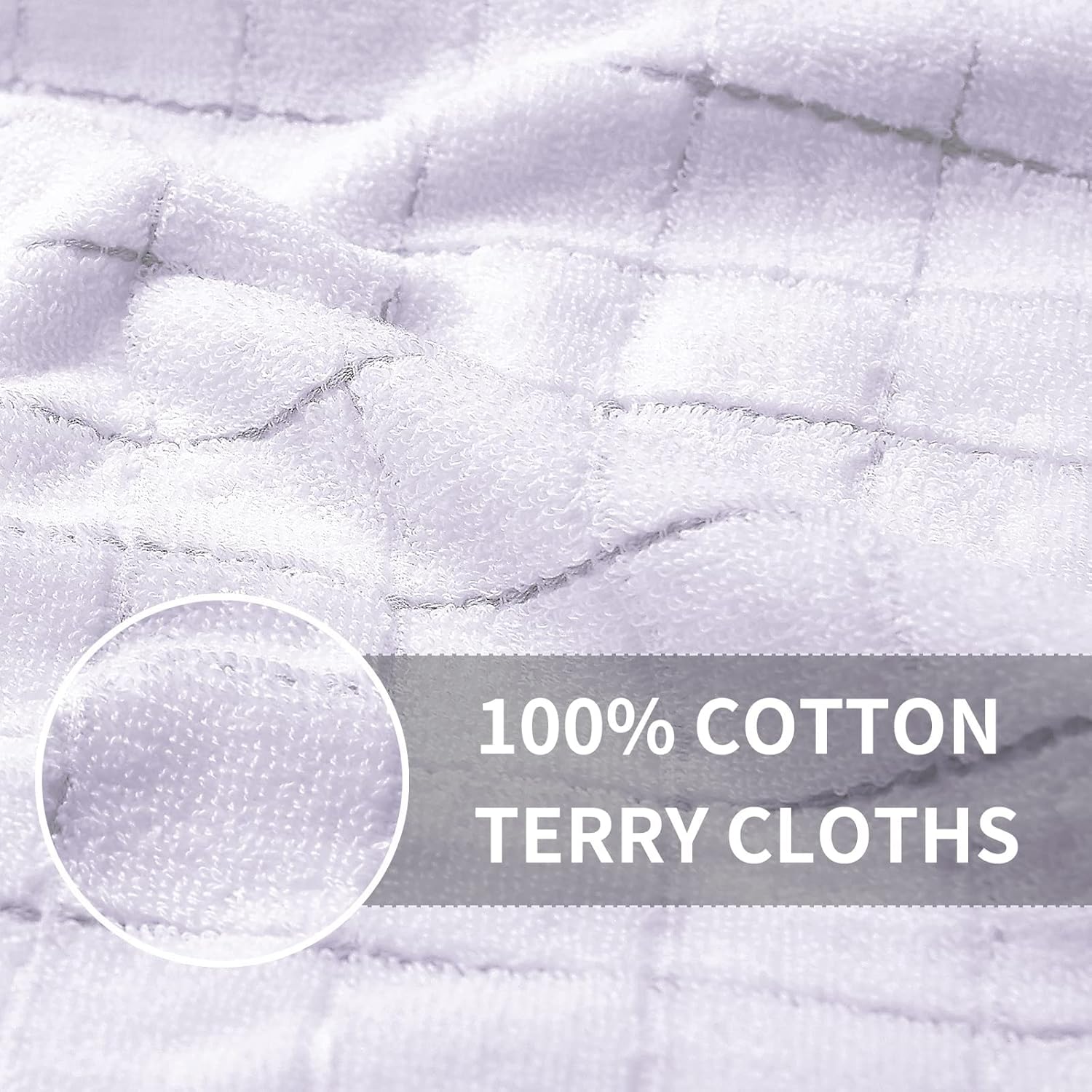 Homaxy 100% Cotton Terry Kitchen Towels(White, 13 x 28 inches), Checkered Designed, Soft and Super Absorbent Dish Towels, 12 Pack