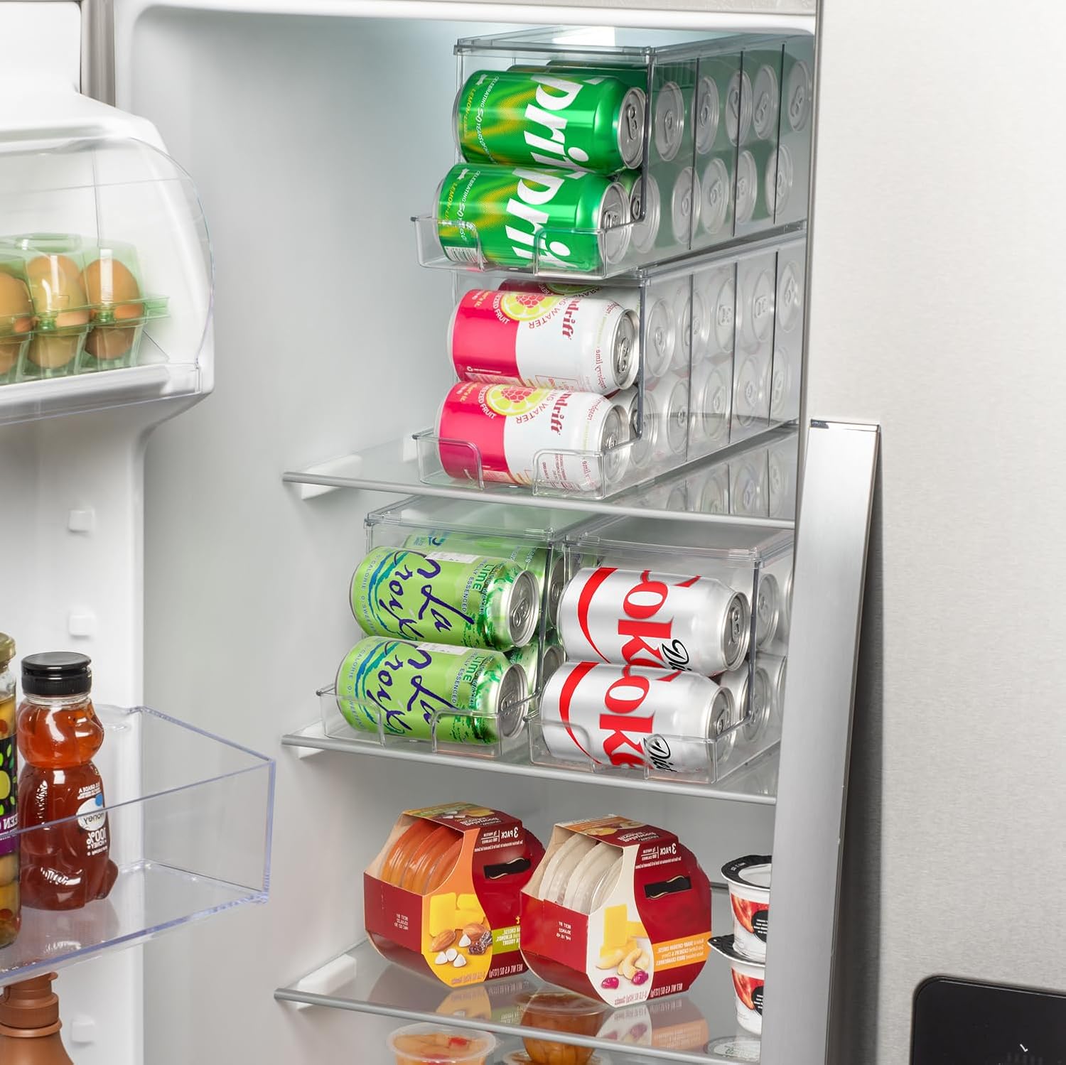 ClearSpace Soda Can Organizer & Soda Can Dispenser for Refrigerator - Fridge Organizer & Stackable Drink Organizer for Fridge or Refrigerator - Holds 12 Cans Each, BPA Free - 2 Pack