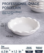Ceramic Mini Pie Pans, 6.5 Inch Individual Small Pie Pans, 12 Oz Pie Dish Ramekins for Baking Chicken Pot Pie, Quiches, Fruit Pies, Set of 6, White