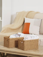 StorageWorks Round Paper Rope Storage Baskets, Rectangular Wicker Baskets with Built-in Handles, Medium, 13 ¼ x 8 ½ x 7 ¼ inches, 2-Pack