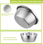 304 Stainless Steel Colander Microporous with Mixing Bowls, 2-Quart Strainers and Colanders for Kitchen, Food-Grade Strainer for Washing Vegetables, Fruit and Rice, Dishwasher Safe(2PCS)