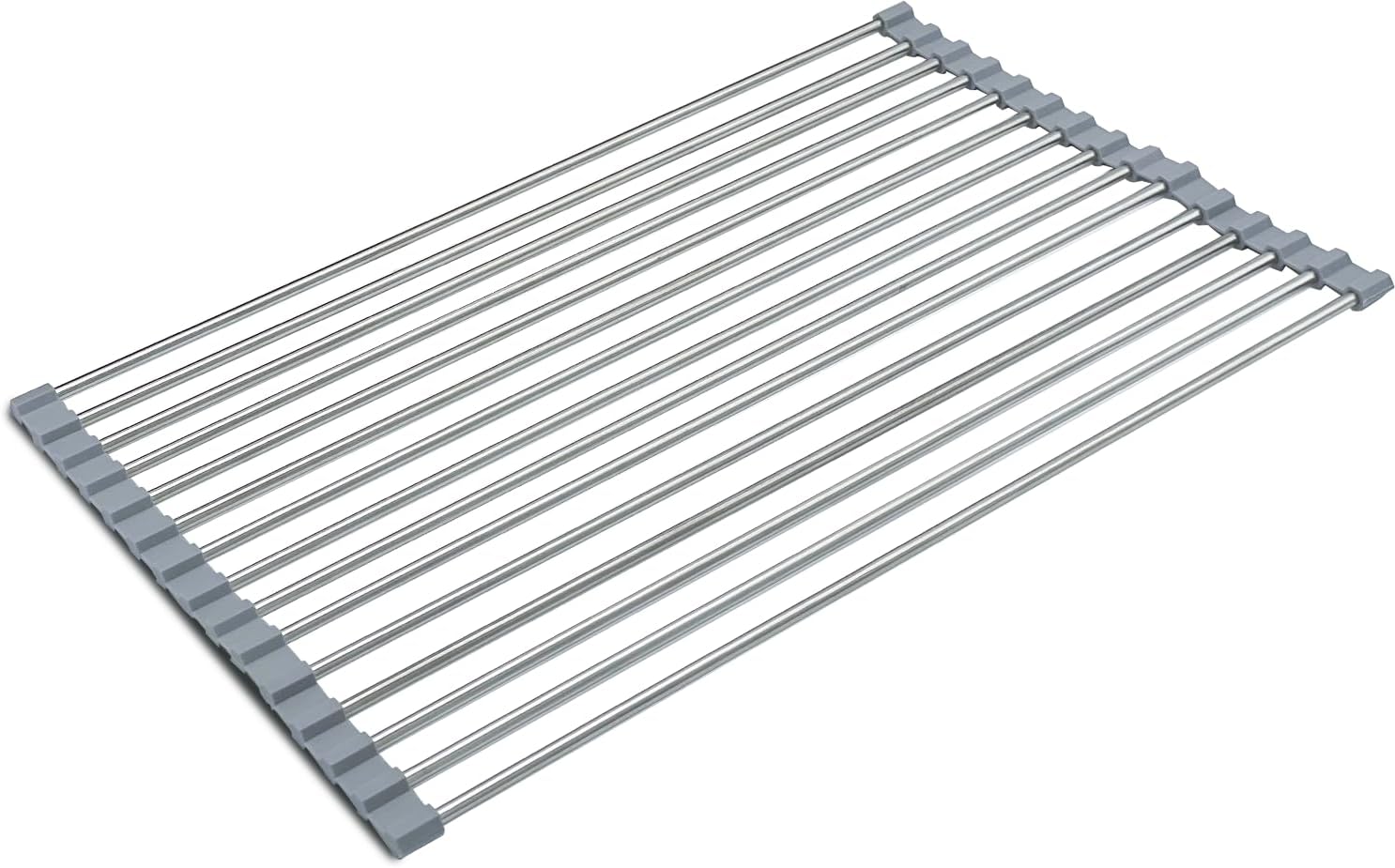 Roll Up Dish Drying Rack, Stainless Kitchen Accessories, Foldable Dish Rack, Anti-Slip Design Sink Counter Storage, Over The Sink Dish Rack, Stainless Steel, (17.5" x 12") Gray