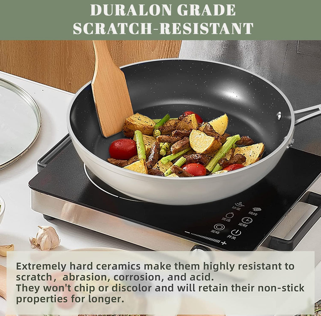 Nuwave 7pc Cookware Set Healthy Duralon Blue Ceramic Nonstick Coated, Diamond Infused Scratch-Resistant, PFAS Free, Oven Safe, Induction Ready & Evenly Heats, Tempered Glass Lids & Stay-Cool Handle
