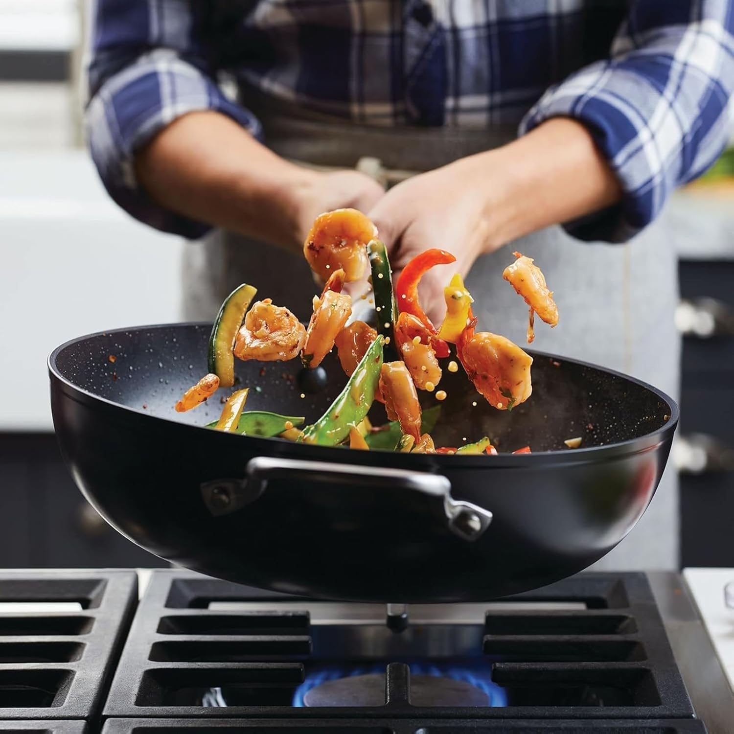 KitchenAid Hard Anodized Induction Nonstick Stir Fry Pan/Wok with Helper Handle, 12.25 Inch, Matte Black