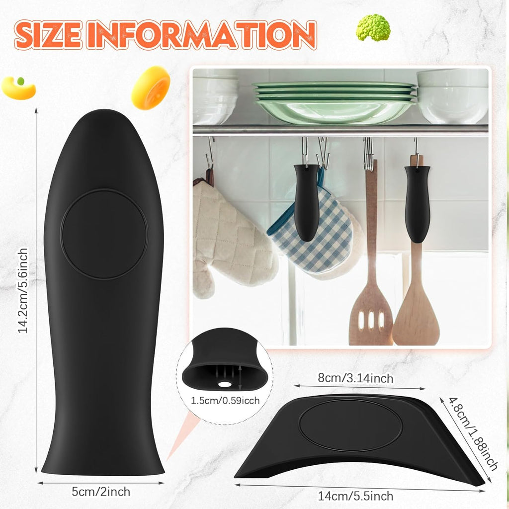 Domensi 4 Pcs Silicone Hot Handle Holder Set Cast Iron Skillet Handle Covers Heat Resistant Silicone Assist Handle Holder for Frying Pans Cast Iron Skillet Griddles Cookware(Black)