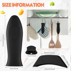 Domensi 4 Pcs Silicone Hot Handle Holder Set Cast Iron Skillet Handle Covers Heat Resistant Silicone Assist Handle Holder for Frying Pans Cast Iron Skillet Griddles Cookware(Black)