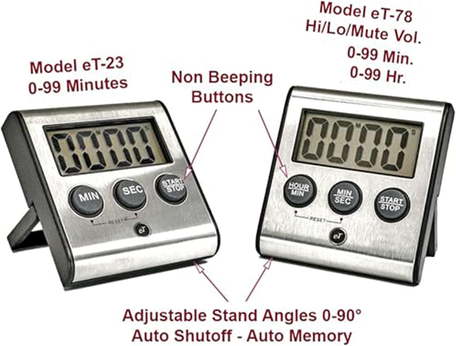 Elegant Digital Kitchen Timer - Stainless Steel Model eT-23, Super Strong Magnetic Back, Loud Alarm, Large Display, Auto Memory, Auto Shut-Off (12-Pack eT-23)