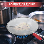 Splatter Screen for Frying Pan & Food Strainer,13 Inch Stainless Steel Grease Splatter Guard,Shield from Splashing Oil, Dishwasher Safe(Red)