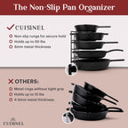 Pan Organizer - Silicone-Coated Non-Slip 12" Heavy Duty Skillet Rack - Kitchen Counter/Cabinet Organization Storage - Holder for Cookie Sheet, Cutting Board, Cast Iron Cookware, Dish, Pot, Lid Stand