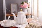 Jusalpha Fine China Pink Teapot and Creamer Sugar Bowl Set, TW (White)