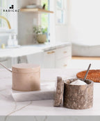 Radicaln Marble Salt Cellar With Lid and Tray 3" Inches Oceanic and Verona Handmade Salt Bowl Set of 2 For Kitchen Storage, Ideal Spice Jar